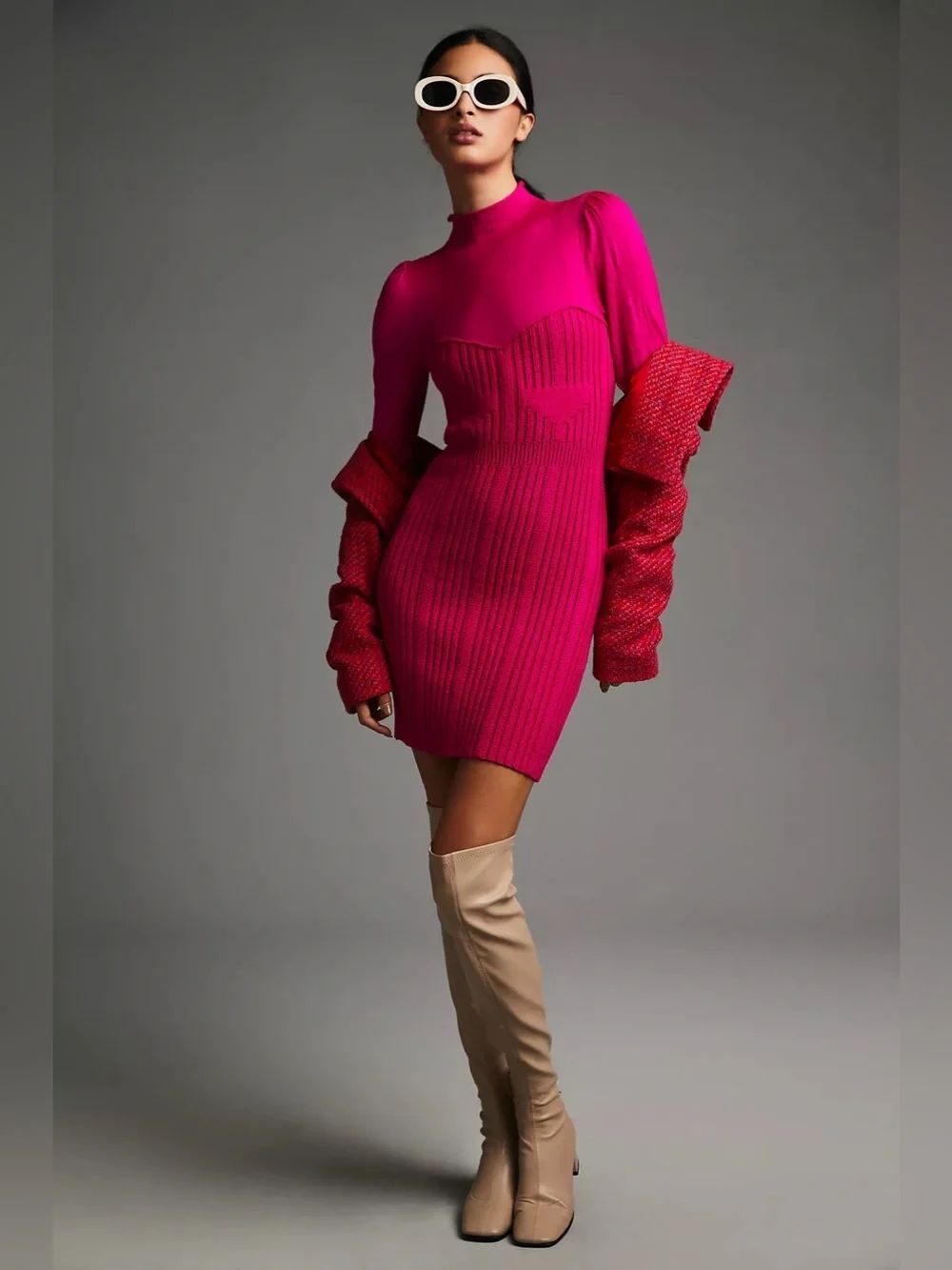 AnthropologieโPink turtleneck sweater Dress in bright pink โข small
